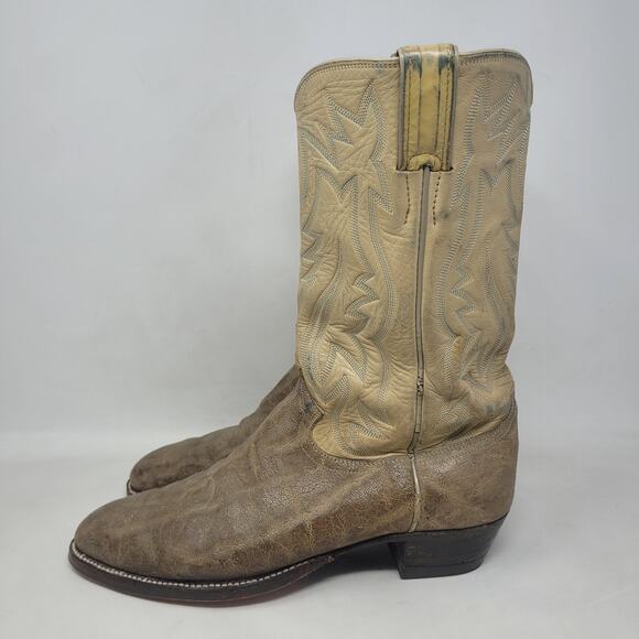 Vintage Justin Boots EXOTIC Mens 9.5D Beige Tan Leather Western Cowboy USA B1707 - Picture 10 of 15